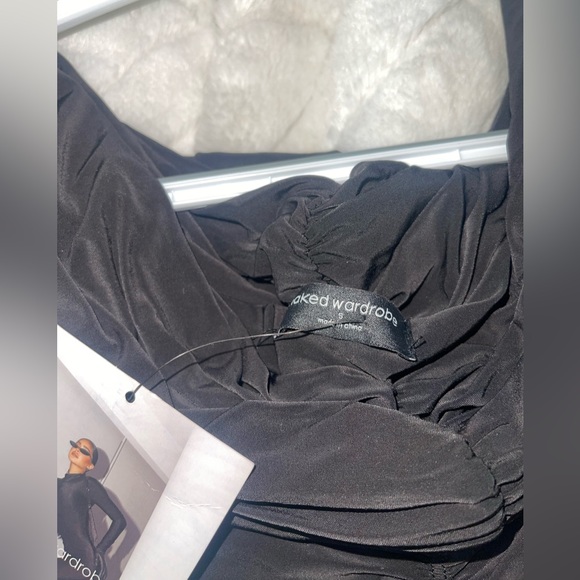 Naked Wardrobe Go Off-Shoulder Ruched Dress in Black - Picture 4 of 5